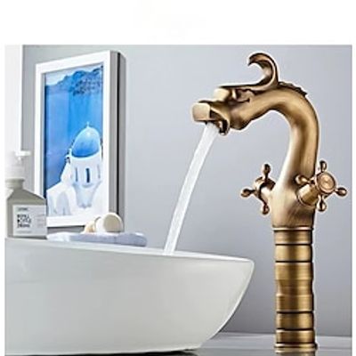 Bathroom Sink Faucet - Loong Style Dragon Shape Classic Mount Outside Single Handle One Hole Bath Taps in Antique Brass Lightinthebox