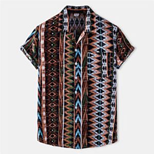 Men's Shirt Color Block Button-Down Short Sleeve Casual Tops Cotton Casual Fashion Breathable Comfortable Brown / Beach miniinthebox