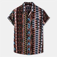 Men's Shirt Color Block Button-Down Short Sleeve Casual Tops Cotton Casual Fashion Breathable Comfortable Brown / Beach miniinthebox - thumbnail