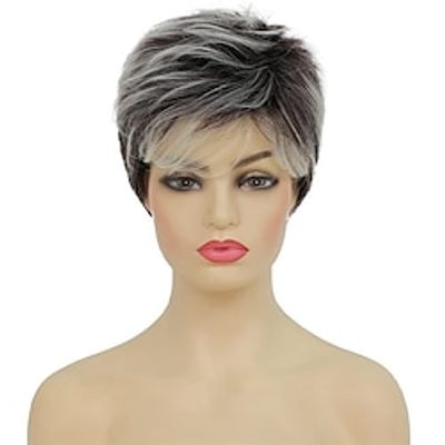 Short Grey Pixie Cut Wigs for Women Layered Soft Fluffy Old Lady Synthetic Wigs for Carnival Party miniinthebox