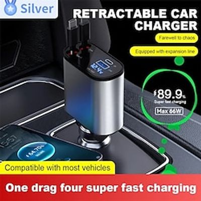Starfire Metal Retractable Car Charger Super Fast Charging 100w Car Cigarette Lighter Usb Port Adapter Car Charger With Cable miniinthebox Starfire Metal Retractable Car Charger Super Fast Charging 100w Car Cigarette Lighter Usb Port Adapter Car Charger With Cable miniinthebox