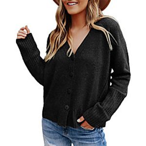 Women's Cardigan Sweater Knitted Button Solid Color Stylish Basic Casual Long Sleeve Sweater Cardigans V Neck Fall Winter Army Green Khaki Black Lightinthebox