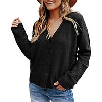 Women's Cardigan Sweater Knitted Button Solid Color Stylish Basic Casual Long Sleeve Sweater Cardigans V Neck Fall Winter Army Green Khaki Black Lightinthebox - thumbnail