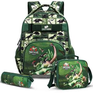 Eazy Kids - 18 School Bag Lunch Bag Pencil Case Set Of 3 Dinosaur - Green