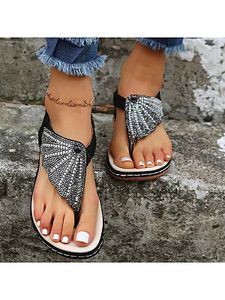 Women's Glass Rhinestone Braided Flip Wedge Sandals