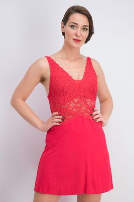 Womens Ultra Soft Lace Detail Knit Chemise Nightgown Red Womens Ultra Soft Lace Detail Knit Chemise Nightgown Red