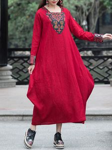 Vintage Printed Square Collar Long Sleeve Dresses