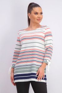 Womens Striped Tie-Sleeve Top  Pond Green Combo