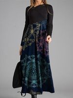Casual Floral Tunic Oblique Neckline A-line Dress - thumbnail
