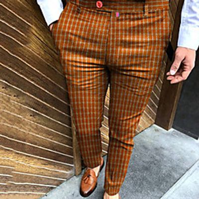 Men's Fashion Streetwear Chinos Trousers Pocket Pants Casual Daily Micro-elastic Lattice Breathable Soft Mid Waist Brown M L XL XXL 3XL miniinthebox