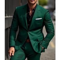 Green Men's Wedding Suits 2 Piece Solid Colored Christmas Wear Tailored Fit Single Breasted Two-buttons 2023 Lightinthebox - thumbnail
