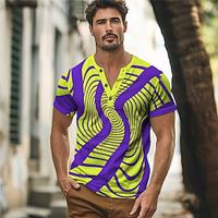 DopamineHoliday X Kris Lee Men's Optical Illusion Henley Shirt Short Sleeve Button-Up T Shirt Lightinthebox