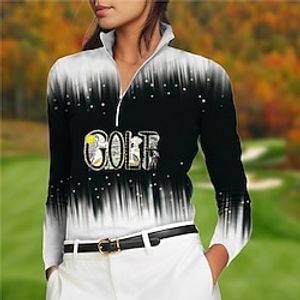 Women's Polo Shirt Golf Shirt Breathable Quick Dry Moisture Wicking Long Sleeve Golf Apparel Golf Clothes Regular Fit Zipper Stand Collar Printed Spring Autumn Tennis Golf Pickleball Lightinthebox