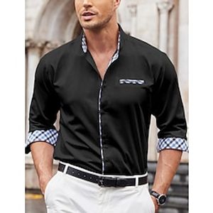 Men's Shirt Button Up Shirt Casual Shirt Black Long Sleeve Plaid Color Block Lapel Daily Vacation Patchwork Clothing Apparel Fashion Casual Comfortable Smart Casual Lightinthebox