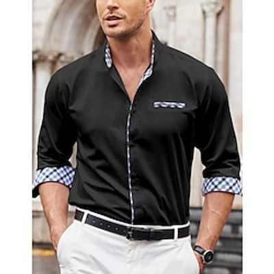 Men's Shirt Button Up Shirt Casual Shirt Black Long Sleeve Plaid Color Block Lapel Daily Vacation Patchwork Clothing Apparel Fashion Casual Comfortable Smart Casual Lightinthebox
