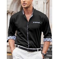 Men's Shirt Button Up Shirt Casual Shirt Black Long Sleeve Plaid Color Block Lapel Daily Vacation Patchwork Clothing Apparel Fashion Casual Comfortable Smart Casual Lightinthebox - thumbnail
