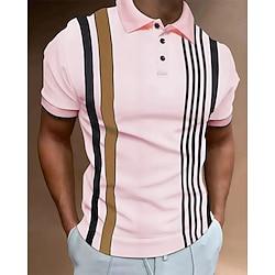 Men's Golf Shirt Golf Polo Work Casual Lapel Short Sleeve Basic Modern Color Block Stripes Patchwork Button Spring Summer Regular Fit White Pink khaki Light Blue Golf Shirt Lightinthebox