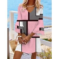 Women's Casual Dress SpringDress Geometric Plaid Print Ruffle V Neck Ruffle Sleeve Mini Dress Streetwear Street Date 34 Length Sleeve Loose Fit White Yellow Pink Summer Spring S M L XL XXL Lightinthebox - thumbnail