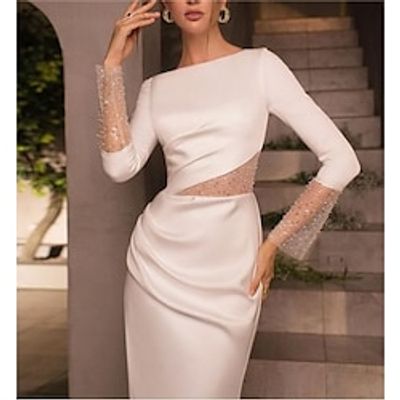Beach Formal Wedding Dresses A-Line Boat Neck Long Sleeve Floor Length Chiffon Bridal Gowns With Ruched Beading 2024 Lightinthebox