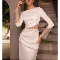 Beach Formal Wedding Dresses A-Line Boat Neck Long Sleeve Floor Length Chiffon Bridal Gowns With Ruched Beading 2024 Lightinthebox - thumbnail
