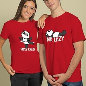 Couple Tshirt Panda Valentine's Day 1pc Couple's Men's Women's T shirt Tee Crew Neck Dark Red Red  White Valentine's Day Date Short Sleeve Print Fashion Casual Lightinthebox