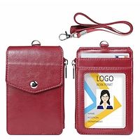 Leather Badge Holder with Zipper Pocket 1 Clear ID Window and 3 Card Slots with Secure Cover Premium Leather ID Holder with Nylon Lanyard for Office School ID Credit Cards miniinthebox - thumbnail