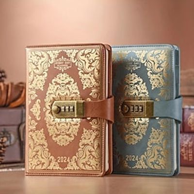 2024 Calendar Password Book A5 Retro Locked Diary Creative Student Stationery Notebook Notebook Business Office Meeting Record Book One Day One Secret Plan Book Learning Book Life Notebook miniinthebox