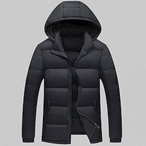 Men's Puffer Jacket Winter Jacket Quilted Jacket Winter Coat Cardigan Windproof Warm Going out Casual Daily Hiking Pure Color Outerwear Clothing Apparel Dark Grey Black Dark Navy miniinthebox
