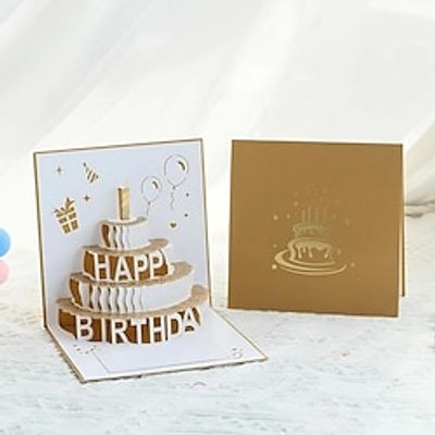 1pc Greeting Card 3D Happy Birthday Greeting Card, Niche Bronzing Foldable Birthday Gift Blessing Cake Holiday Card, Pop Up Greeting Card, Pop Up Card miniinthebox