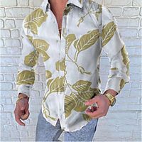 Men's Shirt Leaves Turndown Street Casual Button-Down Print Long Sleeve Tops Casual Fashion Comfortable Light Green  Spring  Summer Lightinthebox - thumbnail