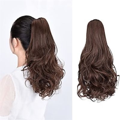 Ponytail Hair Extension 16 Brown Ponytail ExtensionLong Clip on Ponytails for WomenCurly Hair Extensions Claw Ponytail Hair Piece Wavy High Pony Tails Synthetic Fiber for Girls Kids Lightinthebox