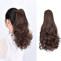 Ponytail Hair Extension 16 Brown Ponytail ExtensionLong Clip on Ponytails for WomenCurly Hair Extensions Claw Ponytail Hair Piece Wavy High Pony Tails Synthetic Fiber for Girls Kids Lightinthebox - thumbnail