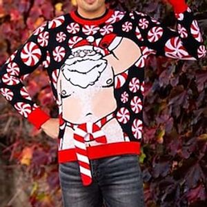 Men's Ugly Christmas Sweater Pullover Sweater Jumper Knitwear Ribbed Knit Knitted Santa Claus Crew Neck Fashion Streetwear Christmas Daily Wear Clothing Apparel Fall  Winter Navy Blue Red  White S Lightinthebox