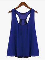 Women Sexy Stitching See-through O-neck Tank Tops