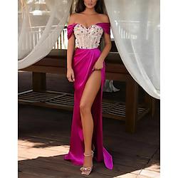 A-Line Mermaid / Trumpet Quinceanera Dresses Party Dress Carnival Holiday Floor Length Sleeveless Scoop Neck Pink Dress Satin Backless with Rhinestone Glitter Embroidery 2024 Lightinthebox