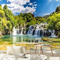 Botanical Art Deco 3D Home Decoration Scenic Mountains And Waterfalls Wall Covering Canvas Material Self adhesive Wallpaper Mural Wall Cloth Room Wallcovering miniinthebox