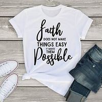 Women's T shirt Tee Green Blue Pink Text Print Short Sleeve Casual Weekend Basic Round Neck Regular Painting S Lightinthebox - thumbnail