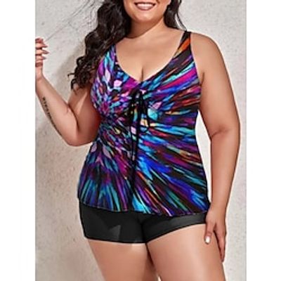 Women's Swimwear Tankini 2 Piece Normal Swimsuit 2 Piece Printing Graphic Blue Purple Bathing Suits Sports Vacation Beach Wear Lightinthebox
