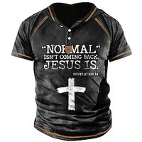 Men's Henley Shirt T shirt Tee Graphic Letter Hooded Clothing Apparel 3D Print Outdoor Street Short Sleeve Button Print Fashion Designer Casual Lightinthebox - thumbnail