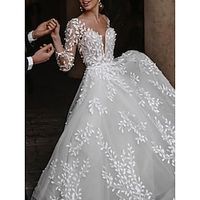 Beach Mature Wedding Dresses A-Line V Neck Long Sleeve Floor Length Lace Bridal Gowns With Pleats Appliques 2023 Lightinthebox - thumbnail