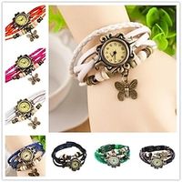 Women Fashion Vintage Butterfly Drop Leather Bracelet Watch Wrap Watch Lightinthebox - thumbnail
