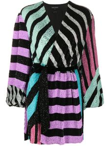 Retrofete Colourblock Stripes sequin wrap dress - Black