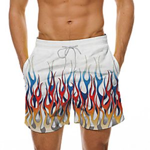 Men's Casual Designer Quick Dry Breathable Beach Swimming Pool Bermuda shorts Board Shorts Pants Abstract Graphic Prints Flame Short 3D Print Drawstring Elastic Waist Rainbow / Summer / Elasticity miniinthebox
