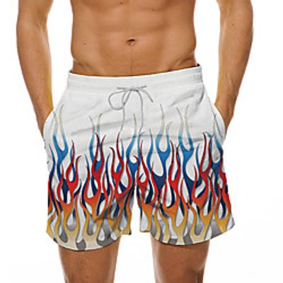 Men's Casual Designer Quick Dry Breathable Beach Swimming Pool Bermuda shorts Board Shorts Pants Abstract Graphic Prints Flame Short 3D Print Drawstring Elastic Waist Rainbow / Summer / Elasticity miniinthebox