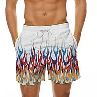 Men's Casual Designer Quick Dry Breathable Beach Swimming Pool Bermuda shorts Board Shorts Pants Abstract Graphic Prints Flame Short 3D Print Drawstring Elastic Waist Rainbow / Summer / Elasticity miniinthebox - thumbnail