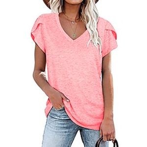 sports tops for women v neck summer petal sleeve casual tshirts v-neck red xl Lightinthebox