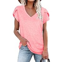 sports tops for women v neck summer petal sleeve casual tshirts v-neck red xl Lightinthebox - thumbnail