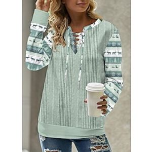 Women's Sweatshirt Pullover Textured Tribal Active Sportswear Ethnic Drawstring Print Green Casual Sports V Neck Long Sleeve Top Micro-elastic Fall  Winter Lightinthebox