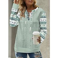 Women's Sweatshirt Pullover Textured Tribal Active Sportswear Ethnic Drawstring Print Green Casual Sports V Neck Long Sleeve Top Micro-elastic Fall  Winter Lightinthebox - thumbnail