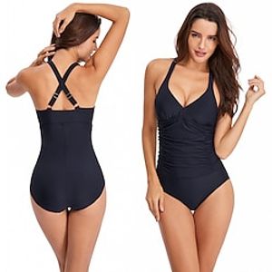 Women's One Piece Swimsuit Back Cross Bodysuit Bathing Suit Solid Colored Swimwear Green Black Breathable Quick Dry Lightweight Sleeveless - Swimming Surfing Beach Summer / Spandex / Nylon / Stretchy miniinthebox